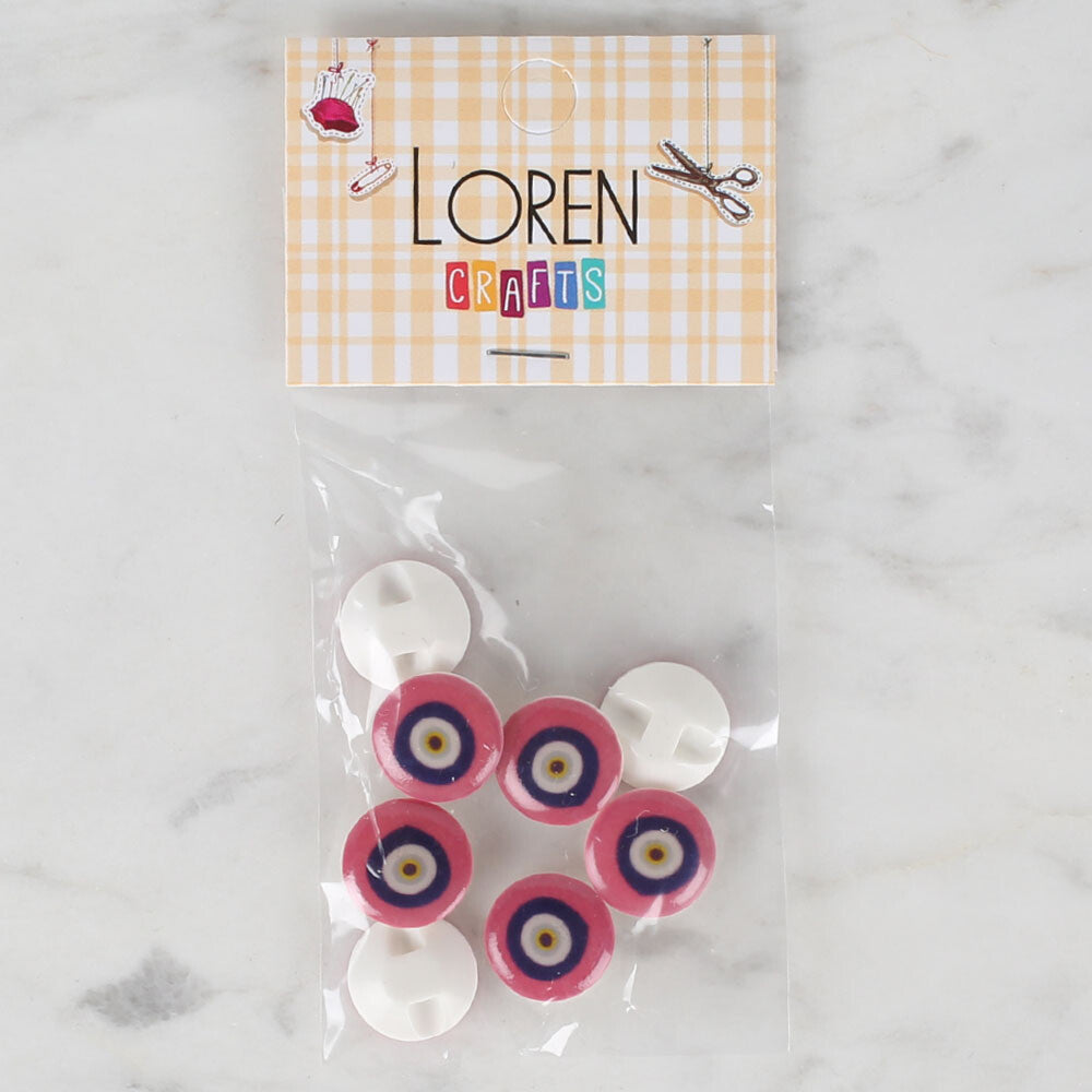 Loren Crafts 8'li Pembe Nazar Boncuğu Düğme - 693